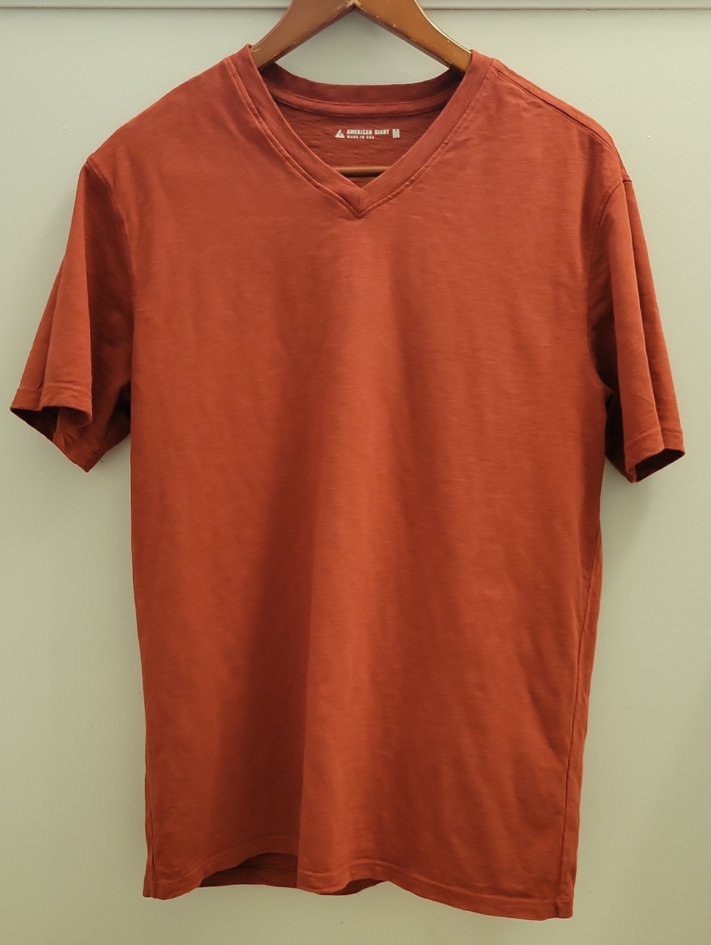 American Giant V Neck Tee Brushed Cotton Burnt Orange Size Medium